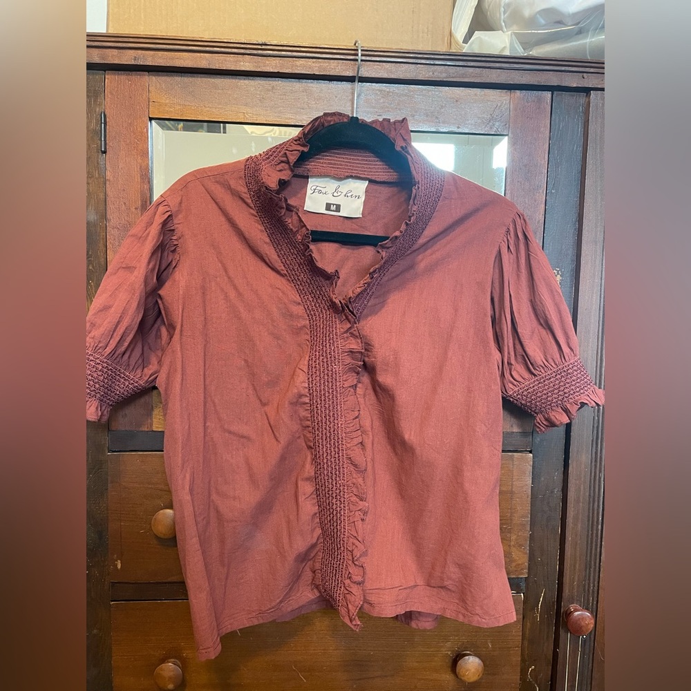 Brown smocked sleeved top